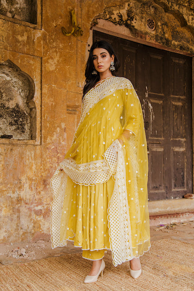 Deepika Padukone In Hairat Yellow Anarkali Set Gulabo Jaipur