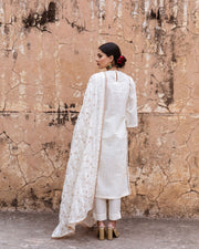 Zardozi Neckline Emira Offwhite Cotton Straight Kurta Set With Dupatta 6