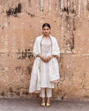 Zardozi Neckline Emira Offwhite Cotton Straight Kurta Set With Dupatta 3