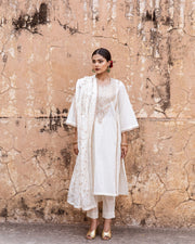 Zardozi Neckline Emira Offwhite Cotton Straight Kurta Set With Dupatta 4