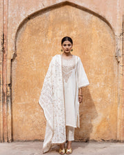 Zardozi Neckline Emira Offwhite Cotton Straight Kurta Set With Dupatta 7
