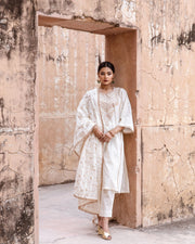Zardozi Neckline Emira Offwhite Cotton Straight Kurta Set With Dupatta 5