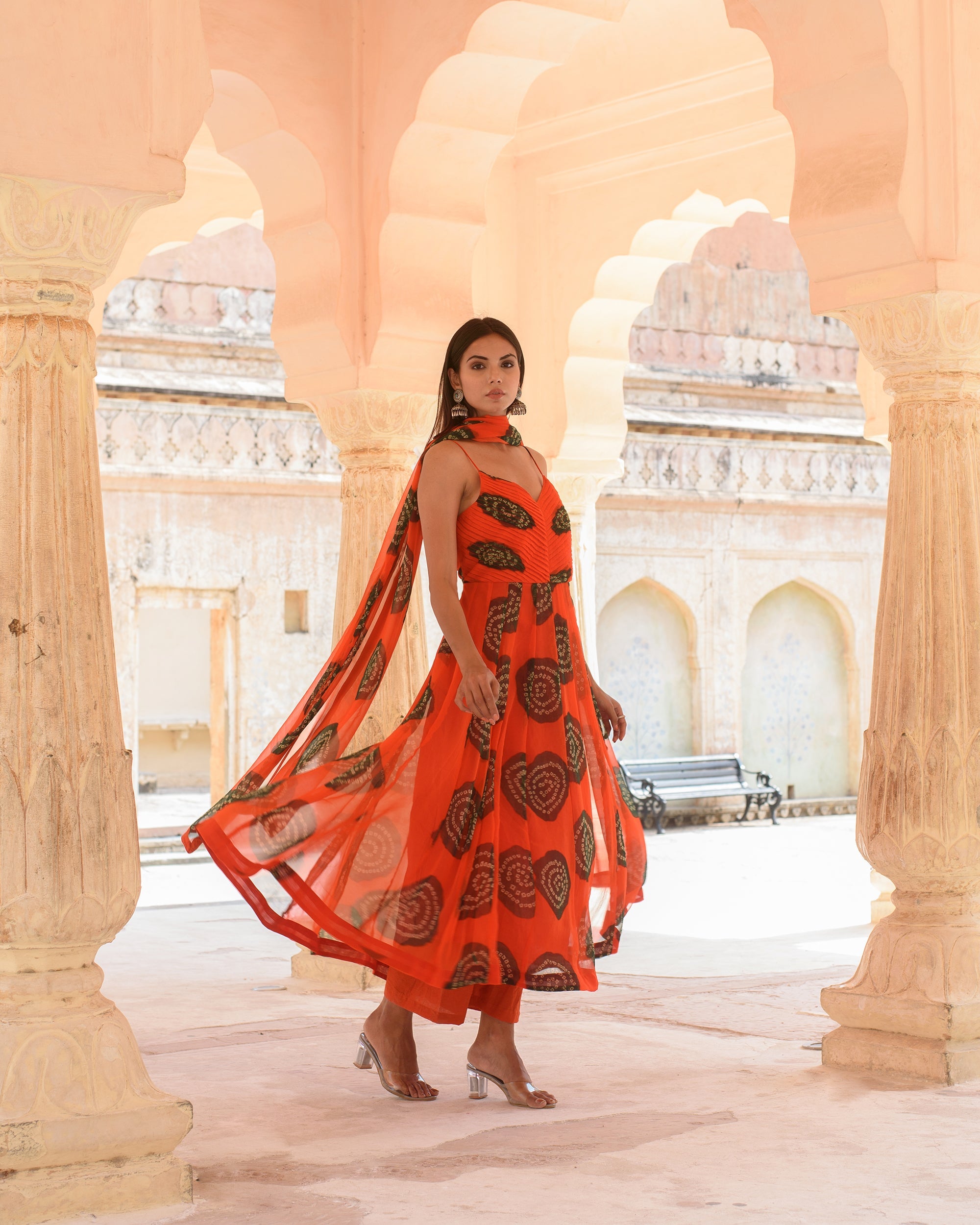 Orange best sale anarkali suit