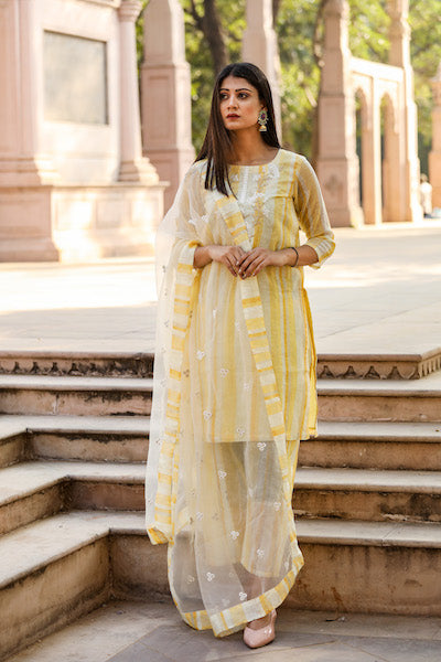Sonakshi Sinha Silk Jacquard Yellow Designer Pant Style Salwar Suit online  - Salwar