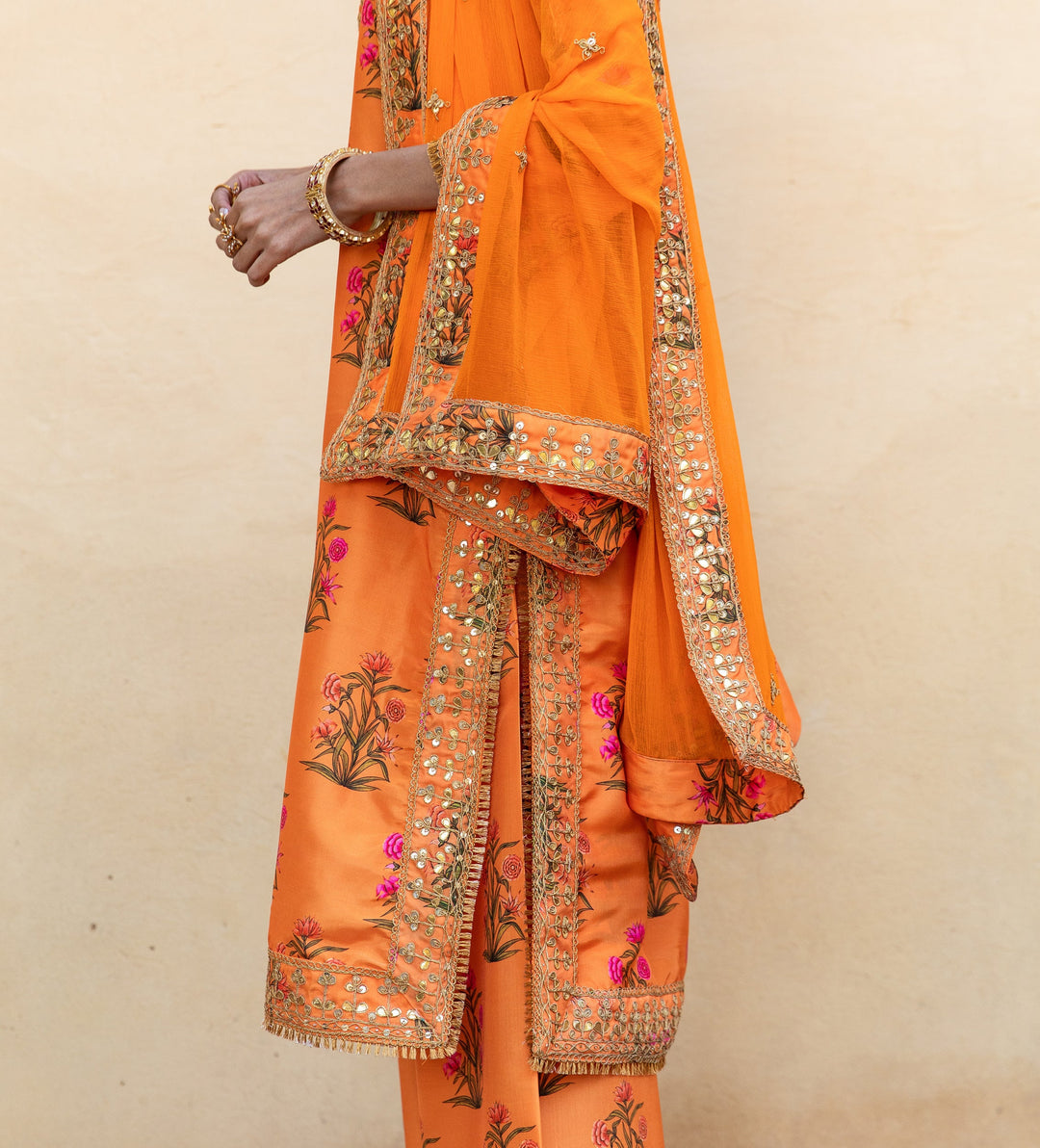 Esha Deol in Mehreen Orange Set Gulabo Jaipur