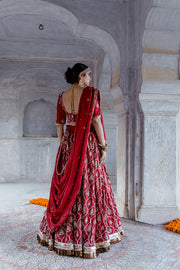 Tussar Satin Gayatri Red Lehenga With Dupatta 2