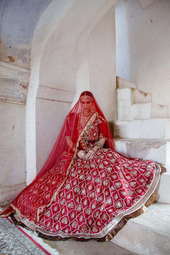 Tussar Satin Gayatri Red Lehenga With Dupatta