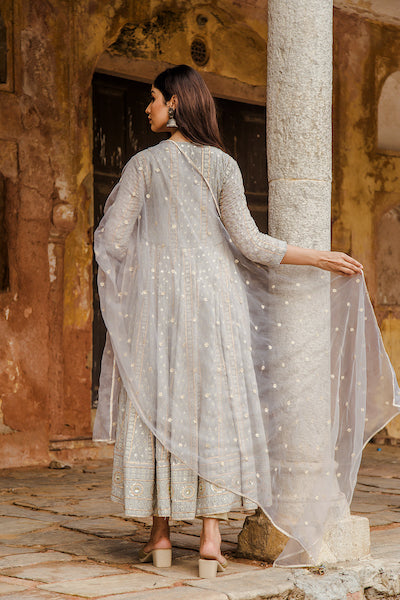 Grey Nisa Anarkali Set Gulabo Jaipur