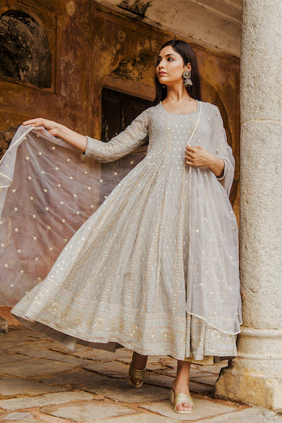 Grey Nisa Anarkali Set Gulabo Jaipur