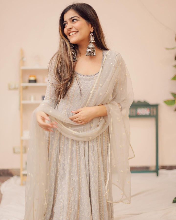 Grey Nisa Anarkali Set Gulabo Jaipur