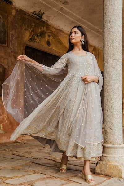 Grey Nisa Anarkali Set Gulabo Jaipur