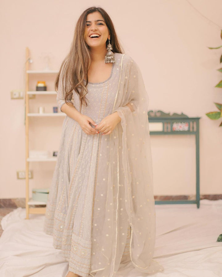Grey Nisa Anarkali Set Gulabo Jaipur