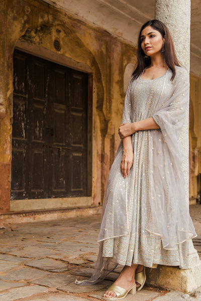 Grey Nisa Anarkali Set Gulabo Jaipur