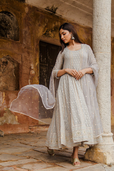 Grey Nisa Anarkali Set Gulabo Jaipur