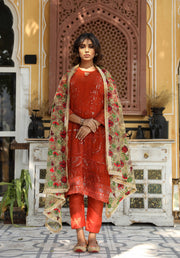 Georgette Gulnaz Burnt Orange Straight Kurta Set With Dupatta 2