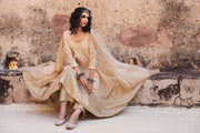 Gulzar Beige Muslin Anarkali Set With Organza Dupatta 6