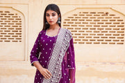 Hairat Purple Cotton Straight Kurta Set With Organza Dupatta 2