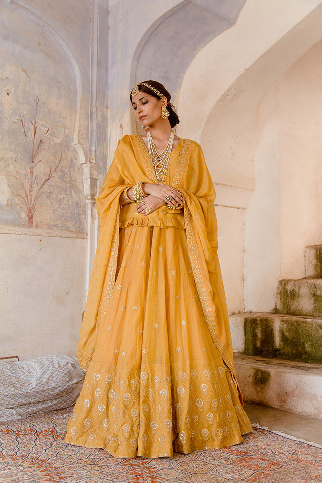 Tussar Satin Heer Beige Lehenga With Dupatta