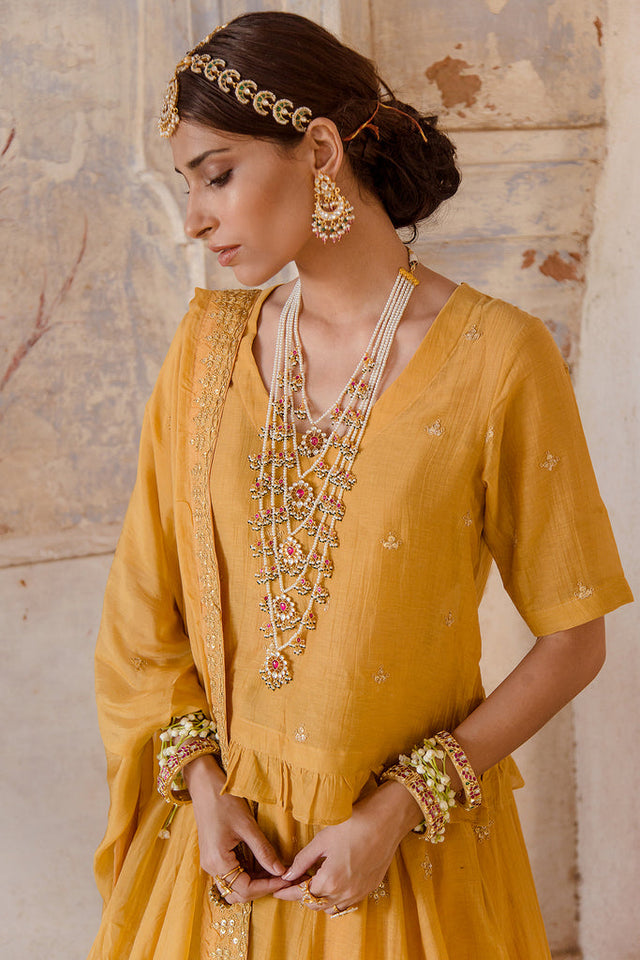 Tussar Satin Heer Beige Lehenga With Dupatta