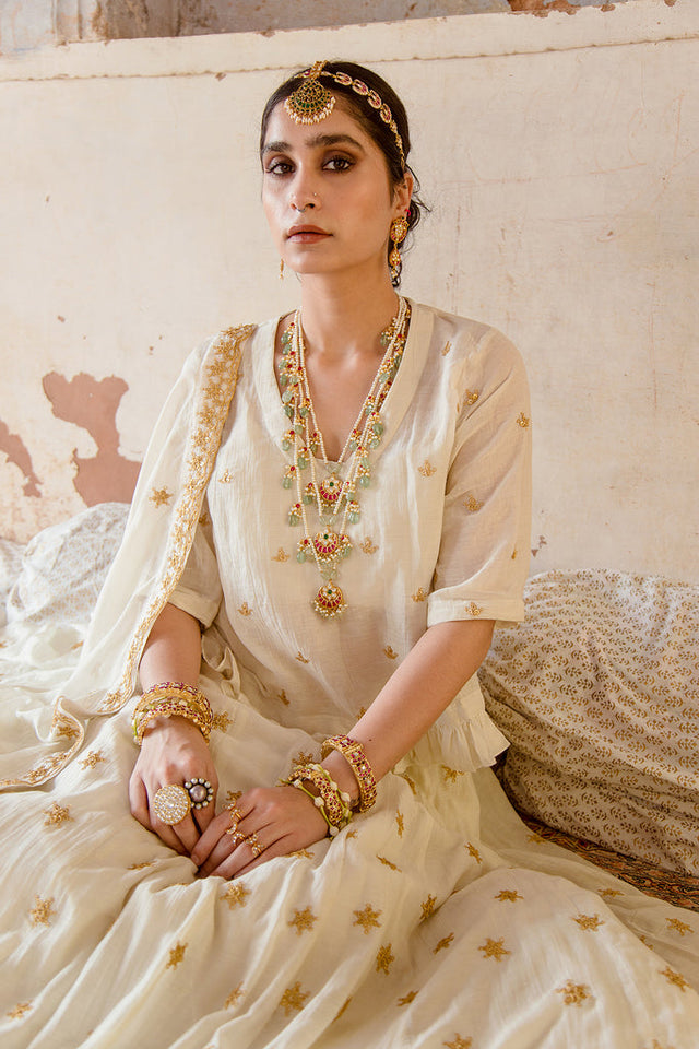 Tussar Satin Heer Ivory Lehenga With Dupatta