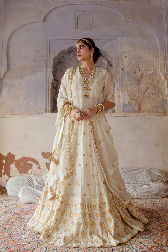 Tussar Satin Heer Ivory Lehenga With Dupatta