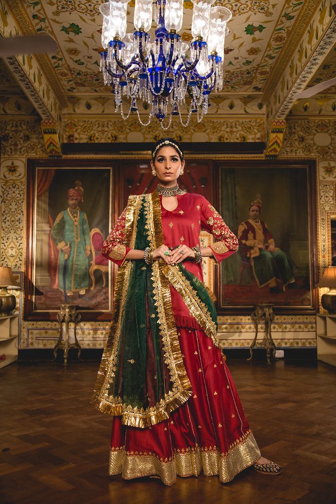 Chanderi Kurta Gotta Pati Zari Imama Maroon Sharara Set With Organza Dupatta