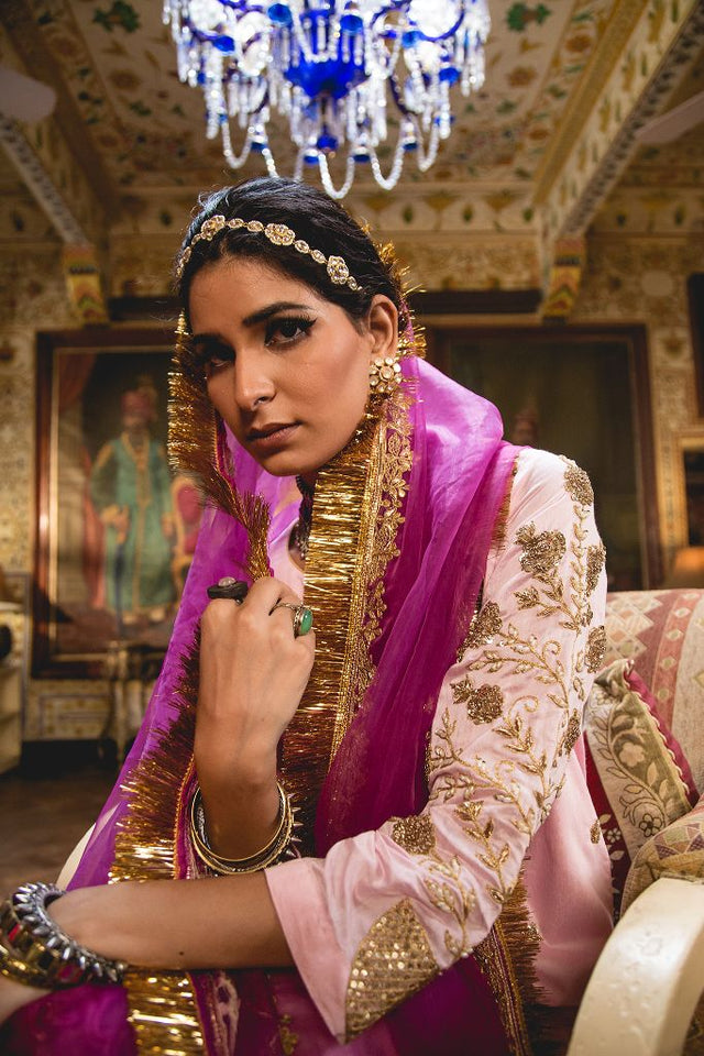 Chanderi Kurta Gotta Pati Zari Imama Pink Sharara Set With Organza Dupatta