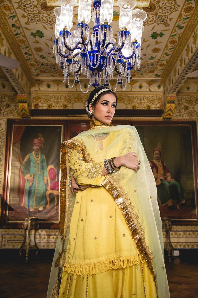 Chanderi Kurta Gotta Pati Zari Imama Yellow Sharara Set With Organza Dupatta