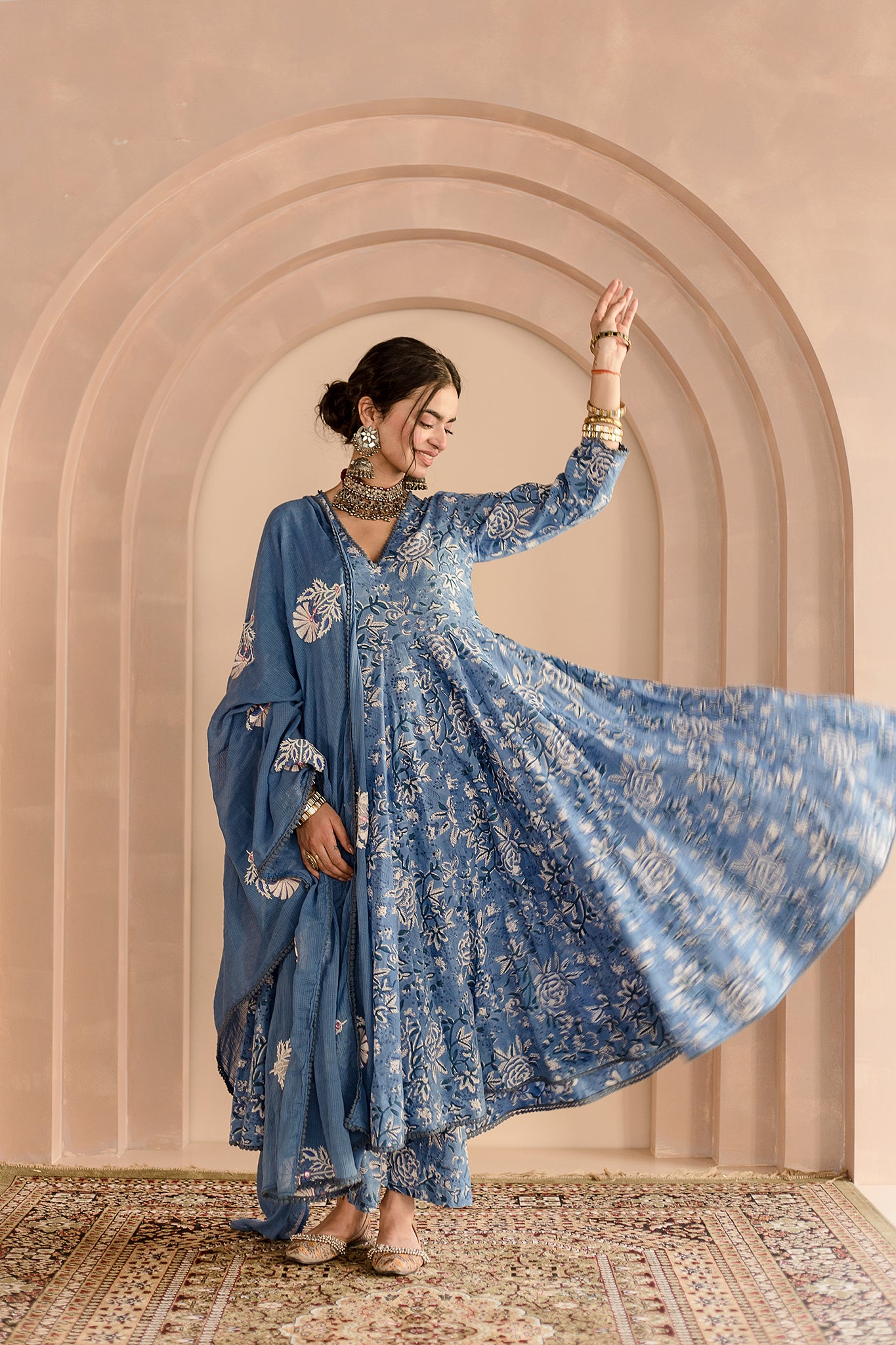 2295 Amrita Rao's blue drapped and cutout floor length anarkali outfit set main image 0