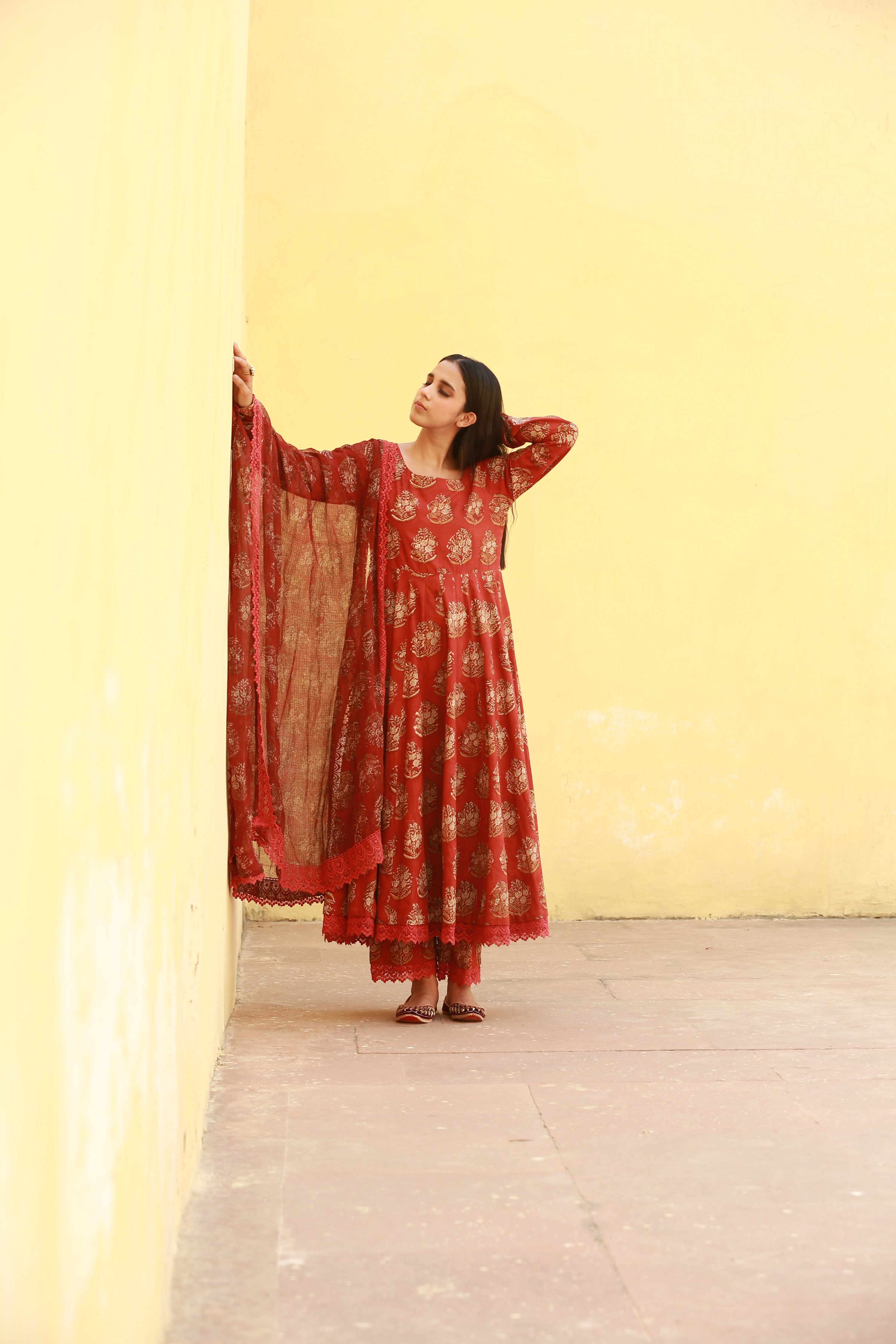 JASMINE RED ANARKALI SET Gulabo Jaipur