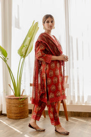 Jasmine Red Cotton Straight Kurta Set With Doriya Dupatta 3