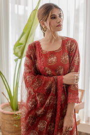 Jasmine Red Cotton Straight Kurta Set With Doriya Dupatta 5