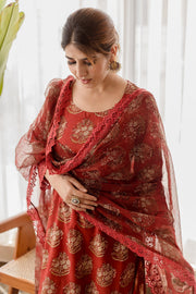 Jasmine Red Cotton Straight Kurta Set With Doriya Dupatta 4