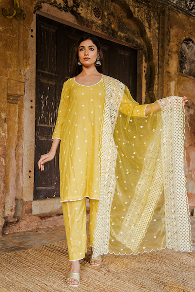 Hairat Yellow Straight kurta set