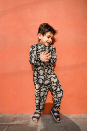 Floral Handblock Kaju Black Cotton Kurta Pant Set 7
