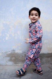 Floral Handblock Kaju Blue Cotton Kurta Pant Set 3
