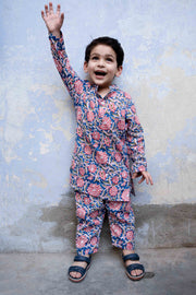 Floral Handblock Kaju Blue Cotton Kurta Pant Set 6