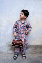 Floral Handblock Kaju Blue Cotton Kurta Pant Set 7