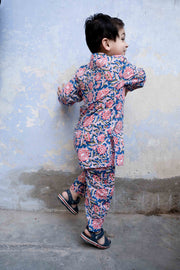 Floral Handblock Kaju Blue Cotton Kurta Pant Set 5