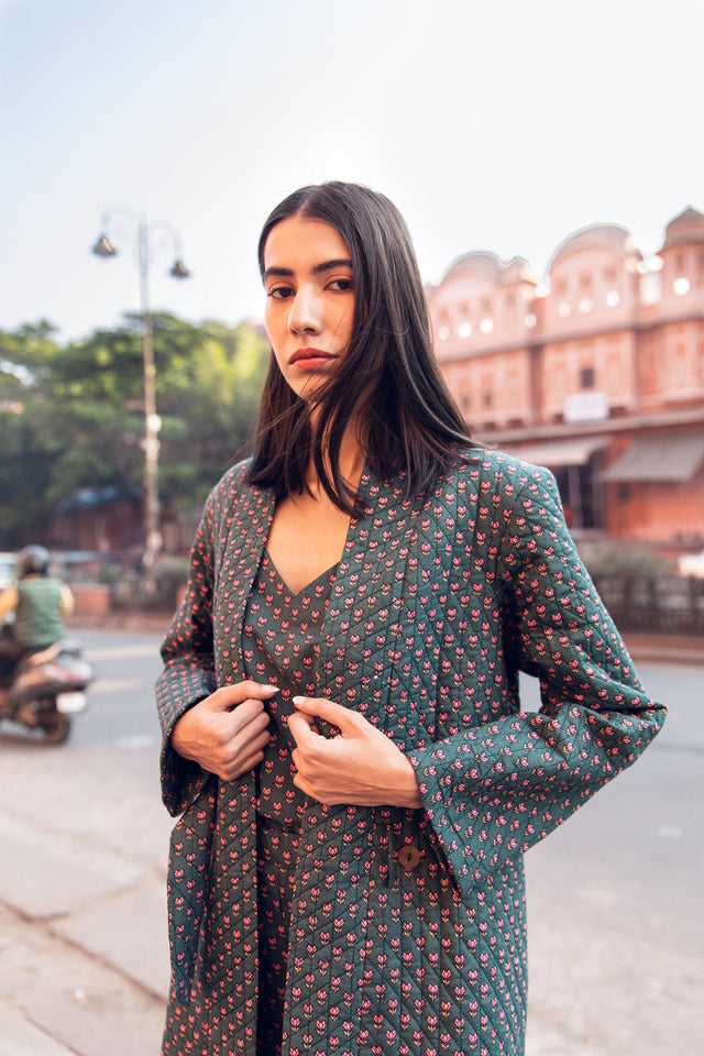 Kafia Emerlad Cotton Co-Ord Set With Jacket
