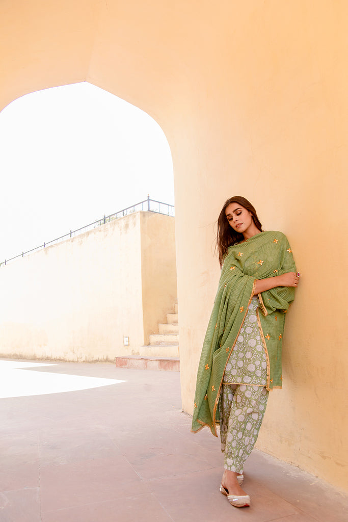 Karishma Kapoor in MARIGOLD GREEN SET Gulabo Jaipur
