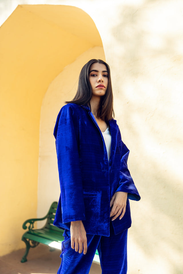 Karla Blue Velvet Set With Coat