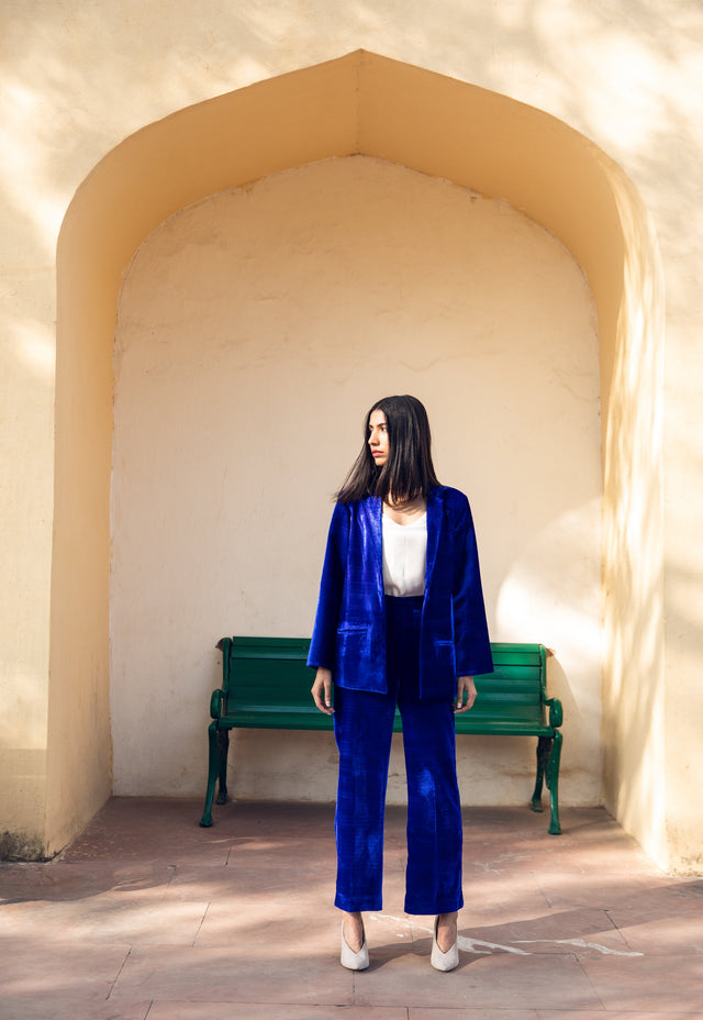 Karla Blue Velvet Set With Coat