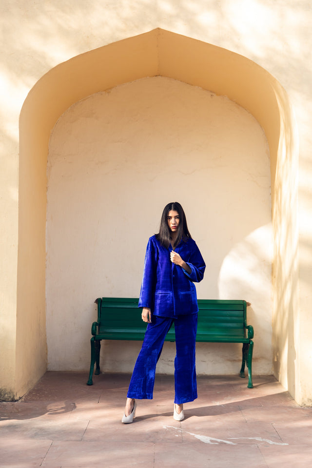 Karla Blue Velvet Set With Coat