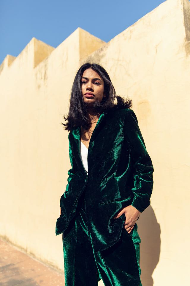 Karla Green Velvet Set With Coat
