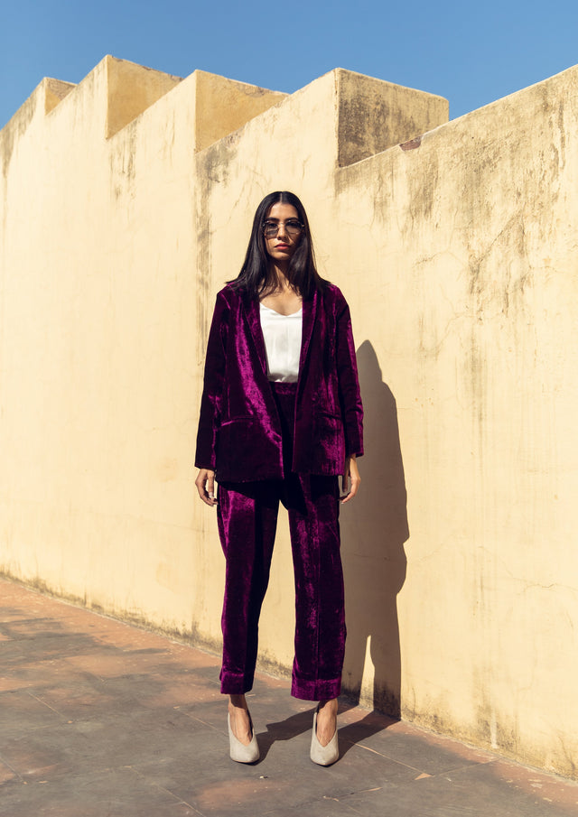 Karla Purple Velvet Set With Coat