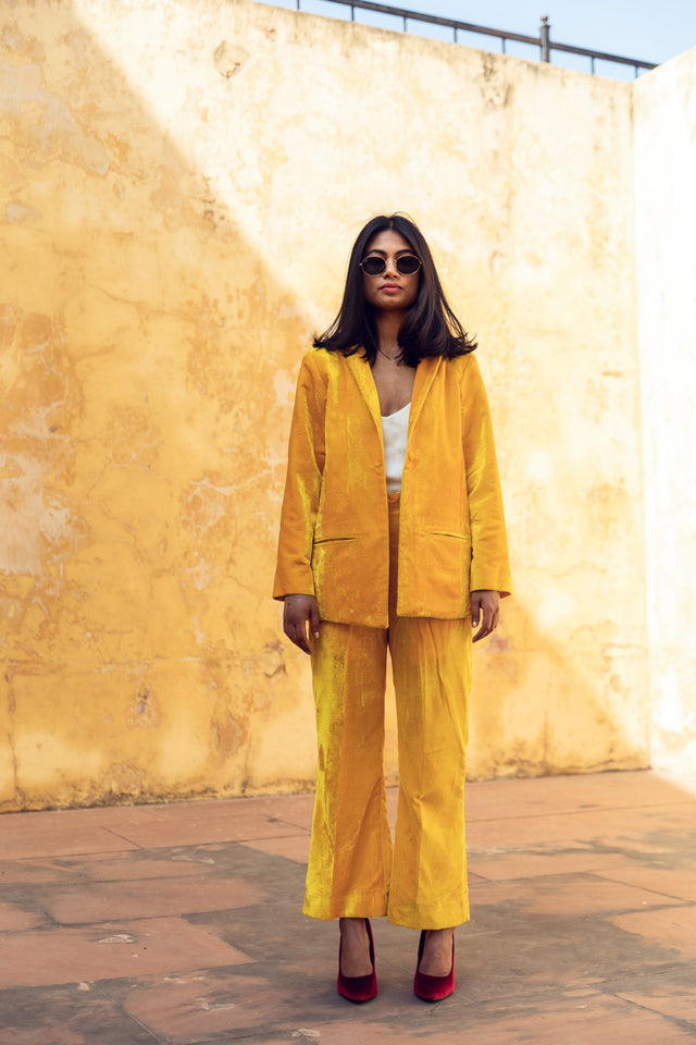 Karla Yellow Velvet Set With Coat