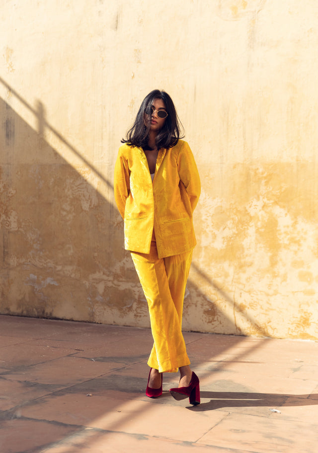 Karla Yellow Velvet Set With Coat