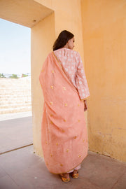 Marigold Peach Cotton Straight Kurta Set With Doriya Dupatta 6