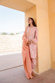 Marigold Peach Cotton Straight Kurta Set With Doriya Dupatta 3